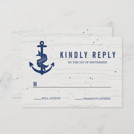 Rustieke Anker Bruiloft RSVP Kaart / Marine (Voorkant / Achterkant)
