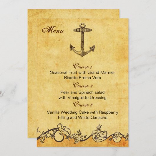 rustieke anker nautische bruiloft menukaarten menu (Voorkant / Achterkant)