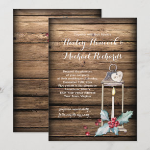 Rustieke Antiek Lantaarn Holly Christmas Wedding Kaart