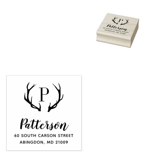 Rustieke Antler Monogram Adresstempel Rubberstempel (Gestempeld)