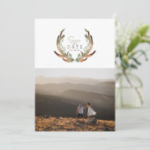 Rustieke Antler Waterverf Bewaar de datum Foto Kaart (Staand voorkant)