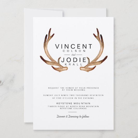 Rustieke Antler Waterverf bruiloft uitnodigen Kaart (Voorkant)