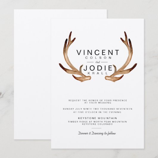 Rustieke Antler Waterverf bruiloft uitnodigen Kaart (Voorkant / Achterkant)