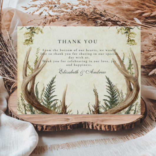 Rustieke Antler Woodland Floral Wedding Bedankkaart