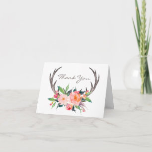 Rustieke Antlers Boho Floral Dank u Bedankkaart