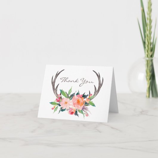 Rustieke Antlers Boho Floral Dank u Bedankkaart (Voorkant)