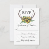 Rustieke Antlers Boho Zonnebloemen Huwelijk RSVP (Voorkant)