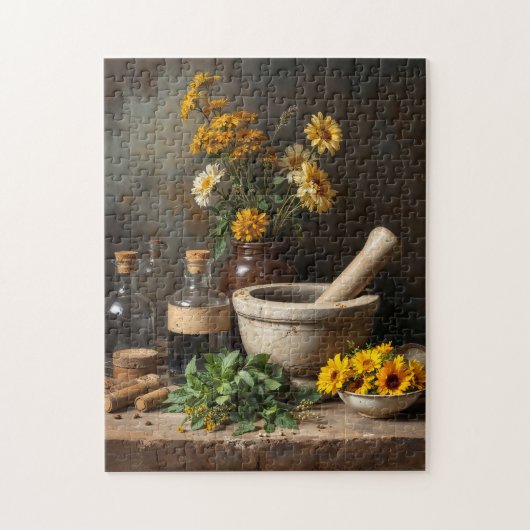 Rustieke Apotheker Stilleven met kruiden en bloeme Legpuzzel (Verticaal)