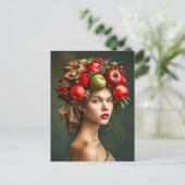 Rustieke appel- en kersenvrouw feestdagenkaart (Staand voorkant)
