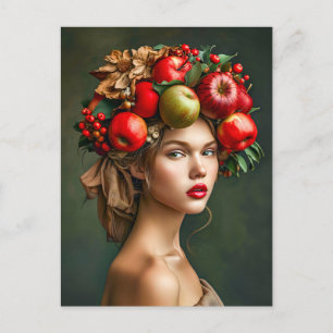 Rustieke appel- en kersenvrouw feestdagenkaart