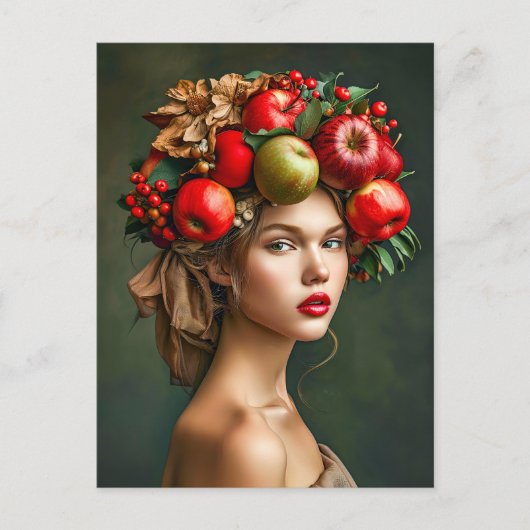 Rustieke appel- en kersenvrouw feestdagenkaart (Voorkant)