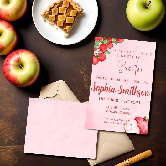 Rustieke Apple Shower Uitnodiging – Rood Aquarel