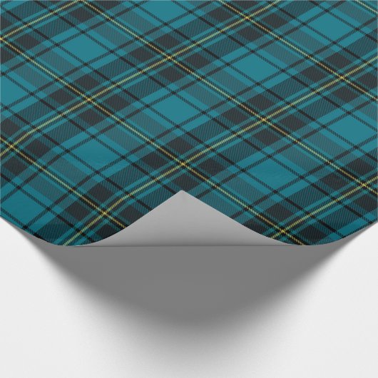 Rustieke Aqua en Geel Zwart Horloge Plaid Holiday Cadeaupapier (Hoek)