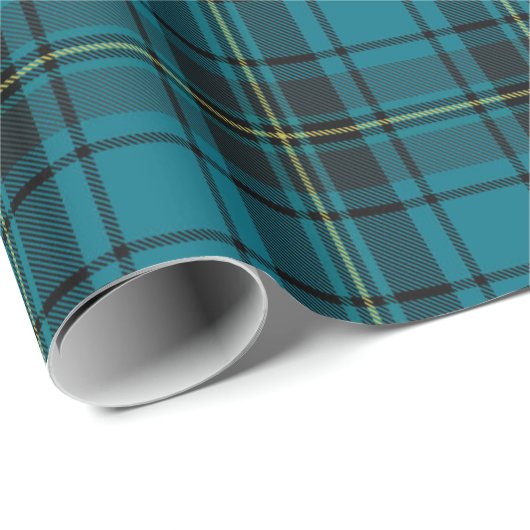 Rustieke Aqua en Geel Zwart Horloge Plaid Holiday Cadeaupapier (Rol Hoek)