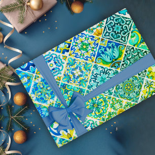 Rustieke Aqua Mint Siciliaanse Talavera Tegelpatro Cadeaupapier