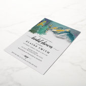 Rustieke Aquarel Bergen Bruiloftsshower Folie Uitnodiging (Gedraaid)