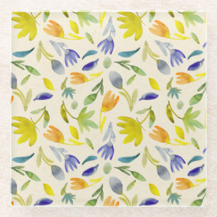 Rustieke Aquarel Bloem Tuin Botanisch Glazen Onderzetter
