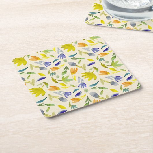 Rustieke Aquarel Bloemrijke Tuin Botanisch Kartonnen Onderzetters (Schuin)