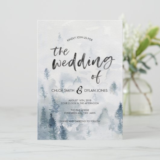 Rustieke aquarel bos bruiloft uitnodiging (Staand voorkant)