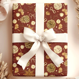 Rustieke Aquarel Denneappel Kerstmis Cadeaupapier