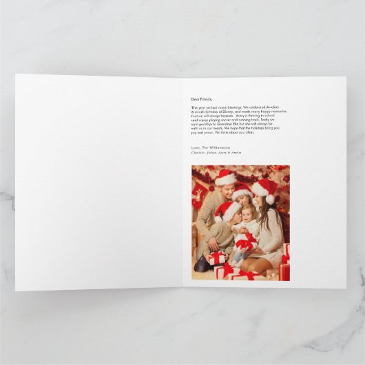 Rustieke Aquarel Eén Foto Boskerstfeest Kaart (Binnen)