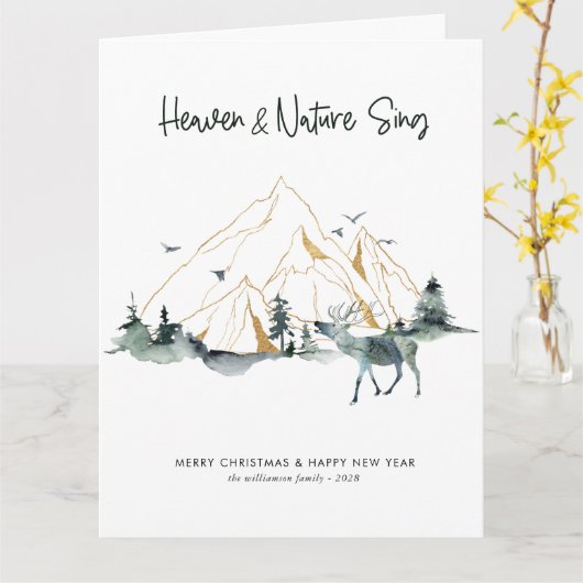 Rustieke Aquarel Eén Foto Boskerstfeest Kaart (Gele Bloem)