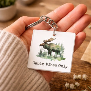 Rustieke Aquarel Eland Op maat gemaakte Cabin Bos Sleutelhanger