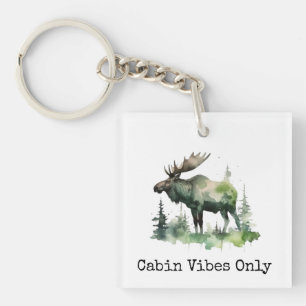 Rustieke Aquarel Eland Op maat gemaakte Cabin Bos Sleutelhanger