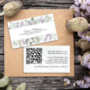 Rustieke Aquarel Eucalyptus en Lavendel QR Code Visitekaartje
