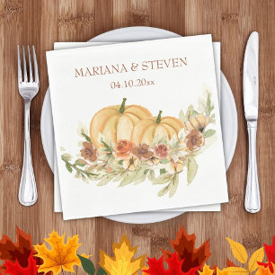 Rustieke Aquarel Herfst in Liefde Pompoen Bruiloft Servet