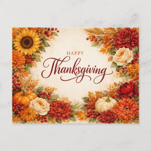 Rustieke aquarel herfst thanksgiving bloemstuk feestdagenkaart