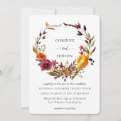 Rustieke aquarel herfstkrans bruiloft kaart (Voorkant)