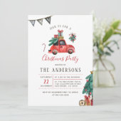 Rustieke Aquarel Kar Kerstdag Kerstboom Vakantie F Kaart (Staand voorkant)