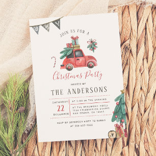 Rustieke Aquarel Kar Kerstdag Kerstboom Vakantie F Kaart