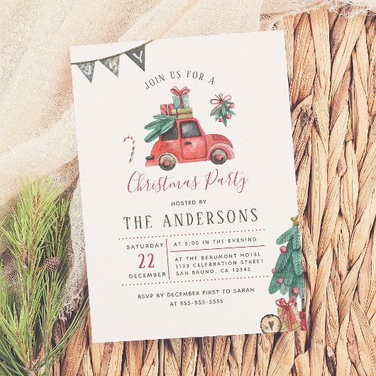 Rustieke Aquarel Kar Kerstdag Kerstboom Vakantie F Kaart