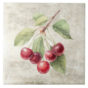 Rustieke Aquarel Kersen Tegeltje