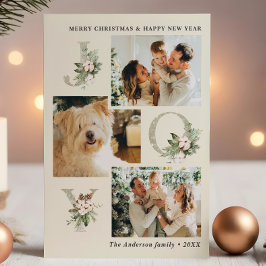 Rustieke Aquarel Kerstvreugde 3-foto Kerstmis Feestdagenkaart