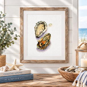 Rustieke aquarel oesterschelpen Schilderij wanddec Poster
