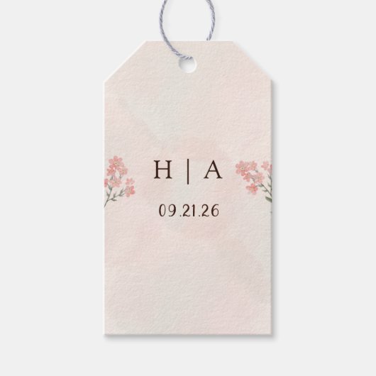 Rustieke Aquarel Perzik en Groen Minimalistisch Hu Cadeaulabel (Voorkant)
