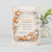 Rustieke aquarel pompoenloof Thanksgiving Kaart (Staand voorkant)