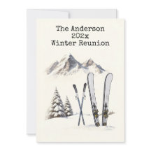 Rustieke Aquarel Ski Sneeuw Berg Gezinsreünie