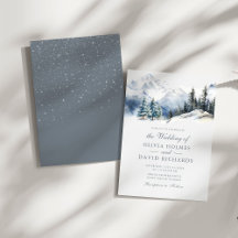 Rustieke Aquarel Sneeuw Berg Dennenbomen Trouwen