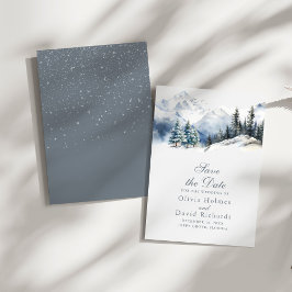 Rustieke Aquarel Sneeuw Berg Dennenbomen Trouwen Save The Date