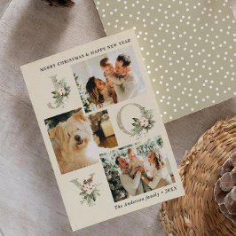 Rustieke Aquarel Vrolijkheid 3-Foto Kerstmis Feestdagenkaart