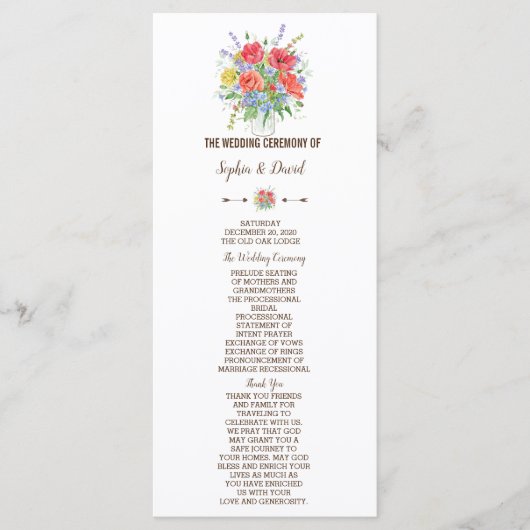 Rustieke aquarel weide wilde bloemen programma programmakaart (Voorkant)