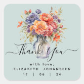 Rustieke Aquarel Wilde Bloemen Metselarenpot Bedan Vierkante Sticker (Voorkant)