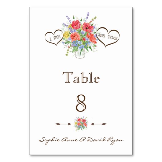 Rustieke aquarel Wilde Bloemen Tafelnummer (Achterkant)