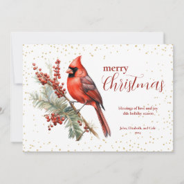 Rustieke Aquarel Winter Kardinaal Hulsttak Feestdagenkaart