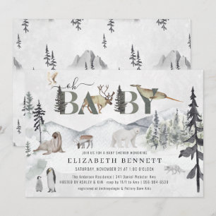 Rustieke Arctische Dieren Baby Shower Uitnodigin