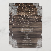 Rustieke Ash Bruin Hout Kant String Lights Wedding Kaart (Voorkant / Achterkant)
